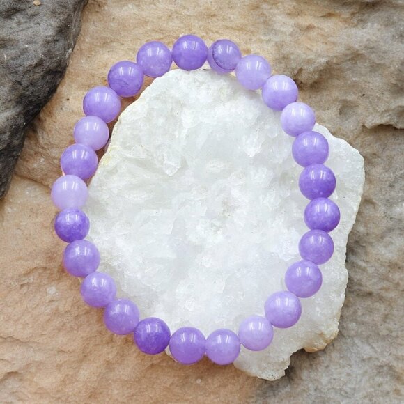Artisan Jewelry - Purple Agate Gemstone Stretch Bracelet | Handmade